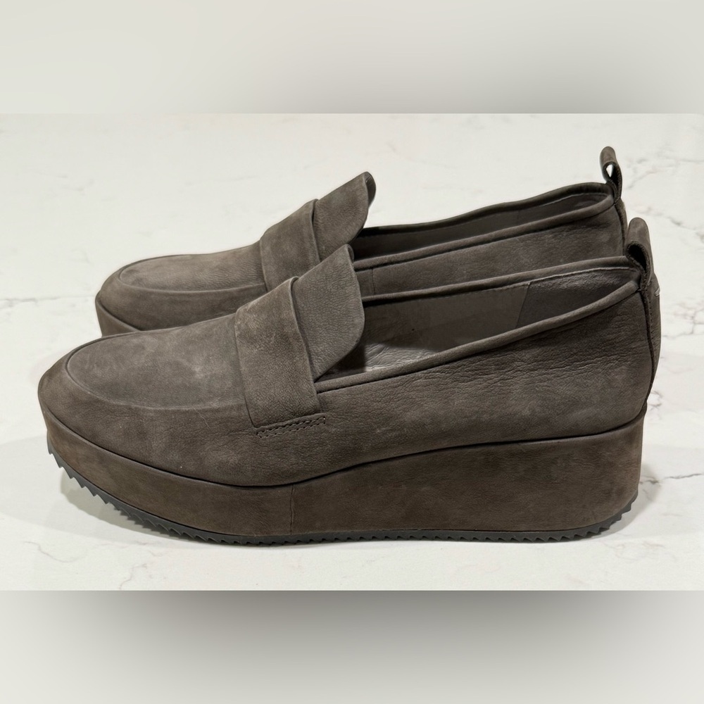 Eileen Fisher Loafers Women's Size 8.5 Gray Nubuck Wedge Platform Shoes - Picture 3 of 9